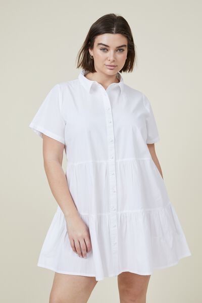 Curve Woven Nikki Mini Shirt Dress, WHITE