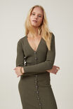 Vestido - Button Through Knit Midi Dress, KHAKI GREEN - vista alternativa 1