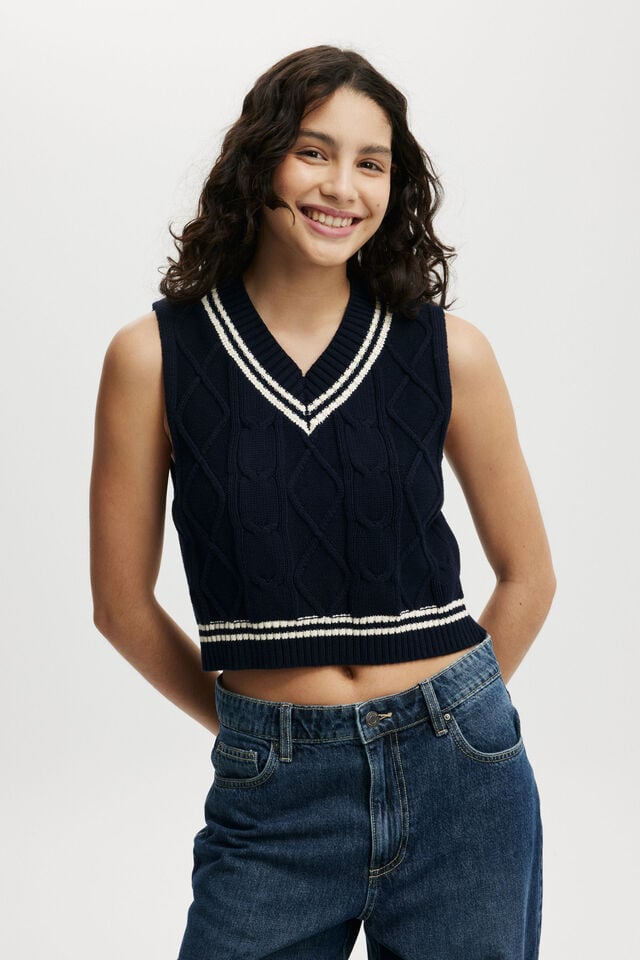 Sporty Cable Vest, WINTER NIGHT