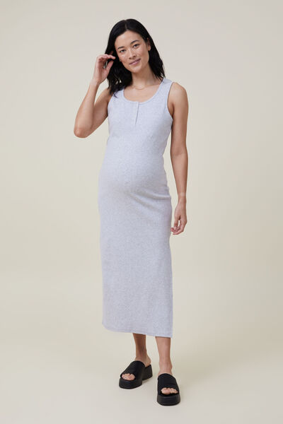 Maternity Rib Henley Maxi Dress, LIGHT GREY MARLE