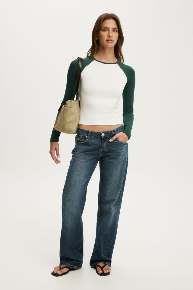 Everyday Smooth Raglan Long Sleeve, VINTAGE WHITE/TREETOP GREEN