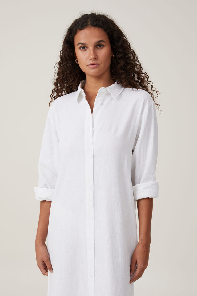Haven Maxi Shirt Dress, WHITE