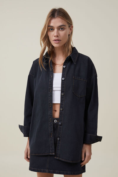 Oversized Denim Shirt, BLACK INK