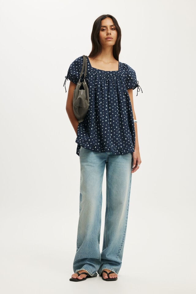 Eliza Babydoll Tunic Top, LAUREN DITSY NAVY