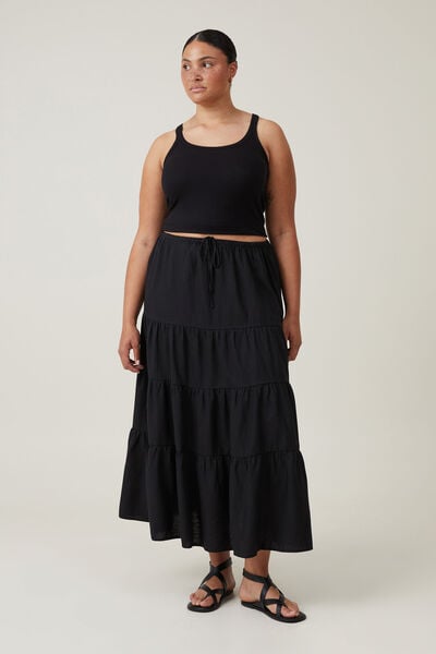 Haven Tiered Maxi Skirt, BLACK