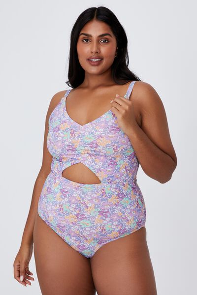Curve Rouched Front One Piece, VINTAGE FADED FLORAL