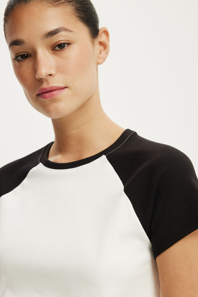 90S Baby Tee, VINTAGE WHITE/BLACK RAGLAN