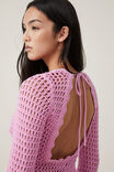 Crochet Long Sleeve Mini Dress, CANDY PINK - alternate image 4