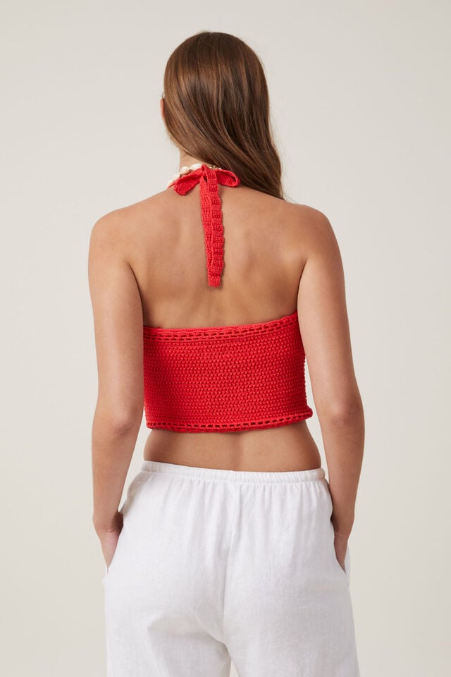 Crochet Scallop Halter Knit, RACER RED