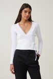 Sammie Wrap Front Long Sleeve Top, WHITE - alternate image 1