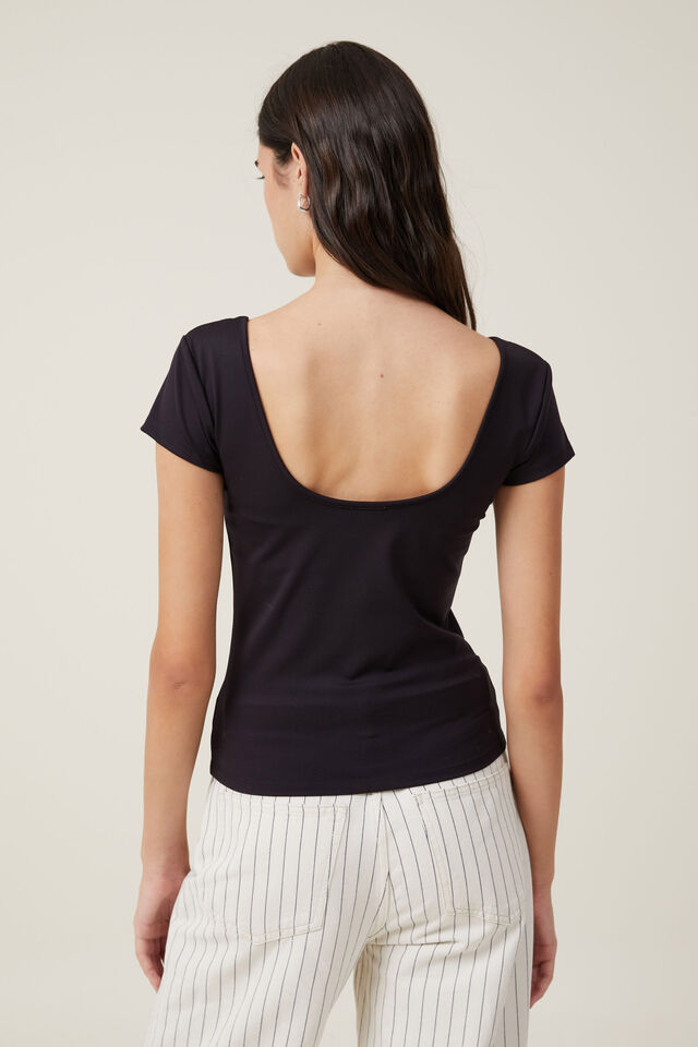Camiseta - Emily Double Scoop Short Sleeve, BLACK