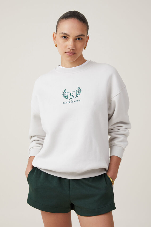 Classic Fleece Graphic Crew Sweatshirt, SANTA MONICA / VINTAGE WHITE