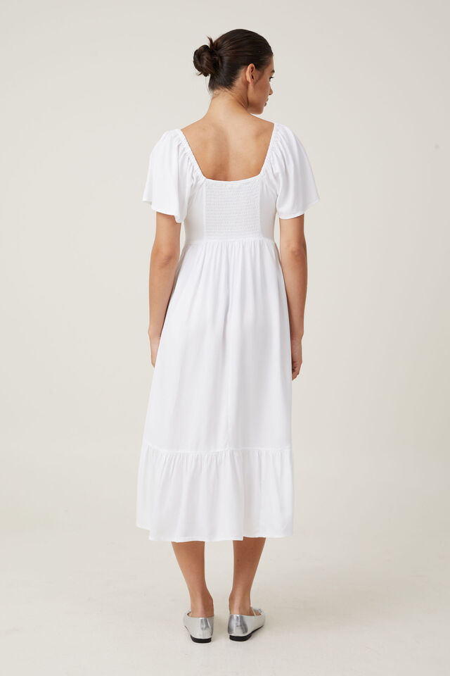 Violet Shirred Midi Dress, WHITE