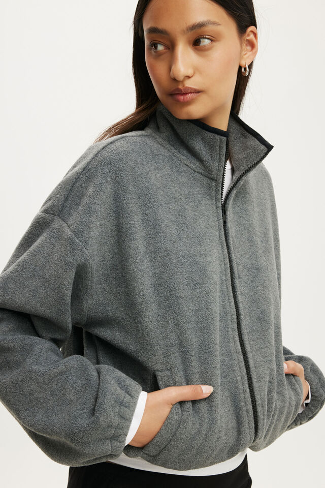 Polar Fleece Zip Through, CHARCOAL/BLACK TIPPING