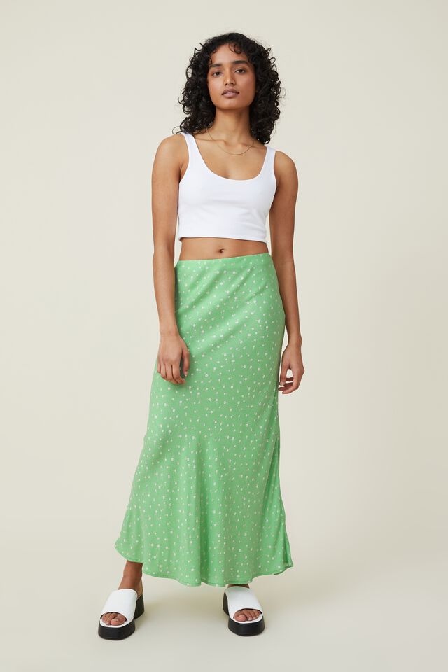 Bloom Maxi Slip Skirt, AMY FLORAL LIVELY GREEN