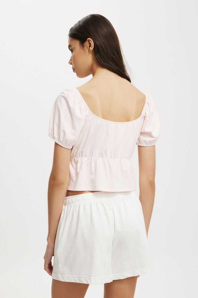 Mila Tie Front Short Sleeve Top, FLOSSY PINK