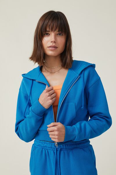 Classic Cropped Zip Through Hoodie, ELECTRIC BLUE