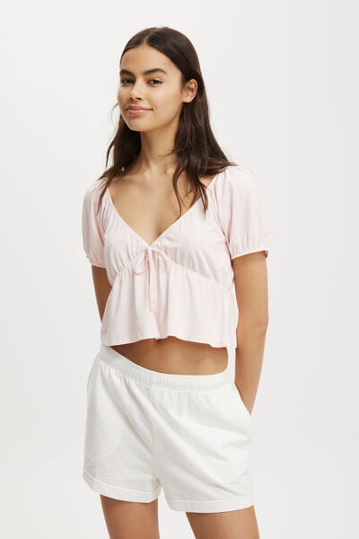 Camiseta - Mila Tie Front Short Sleeve Top, FLOSSY PINK