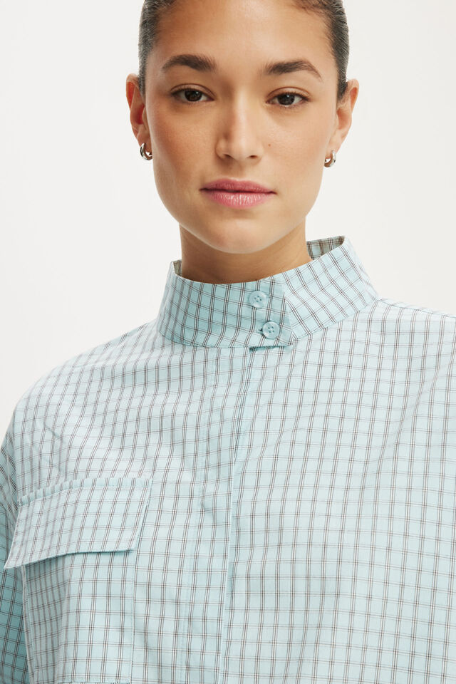 Chloe Funnel Neck Shirt, ARDEN CHECK BLUE