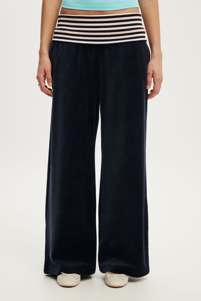 Velour Fold Over Sweatpant, SHADOW NAVY/STRIPE