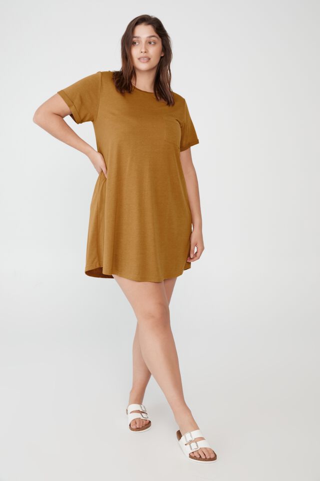 Curve Relaxed Tee Dress, BRONZED CAMEL