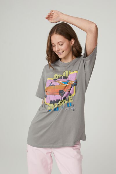 Boyfriend Fit Graphic License Tee, LCN FORD MING MUSCLE/THUNDER GREY
