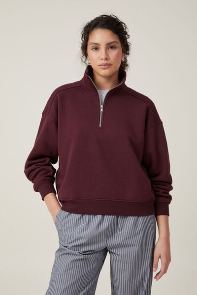 Classic Fleece Half Zip Sweatshirt, DEEP BERRY