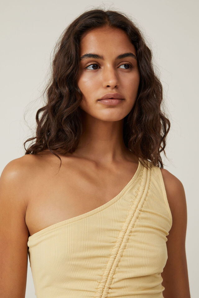 Marli One Shoulder Rouched Top, SOFT BUTTER
