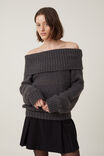Fluffy Off Shoulder Knit, DARK GREY MARLE - alternate image 1