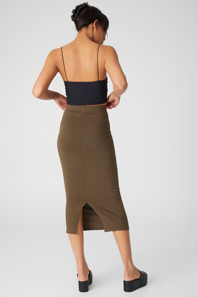 Essential Midi Skirt, DUSTY OLIVE