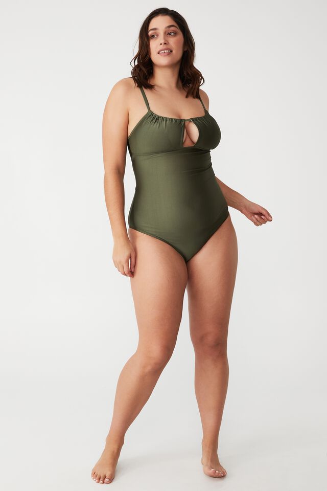 Curve Gathered Front One Piece, WARM KHAKI SHIMMER
