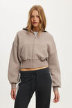 Oversized Zip Through Hoodie, PEBBLESTONE - example image 1