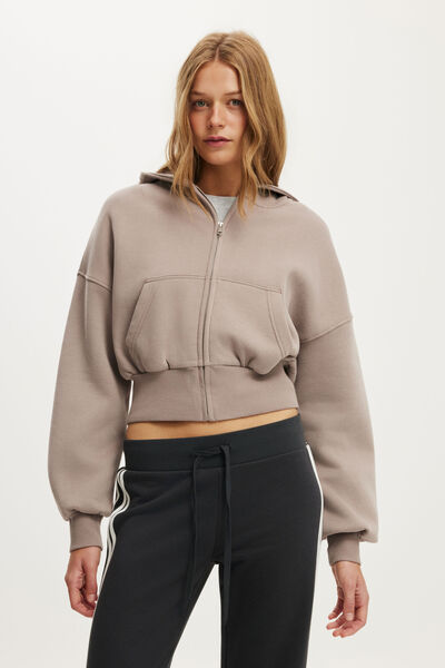 Oversized Zip Through Hoodie, PEBBLESTONE