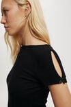 Bow Detail Short Sleeve Top, BLACK - alternate image 4