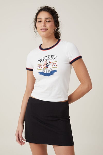 Mickey Fitted Longline Graphic Tee, LCN DIS MICKEY SAILBOAT/ VINTAGE WHITE