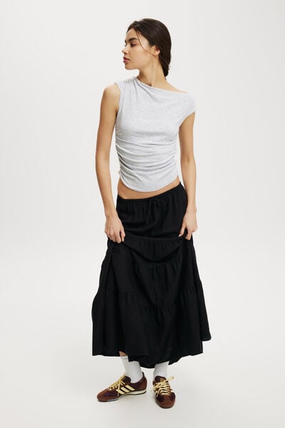 Saia - Haven Tiered Maxi Skirt, BLACK