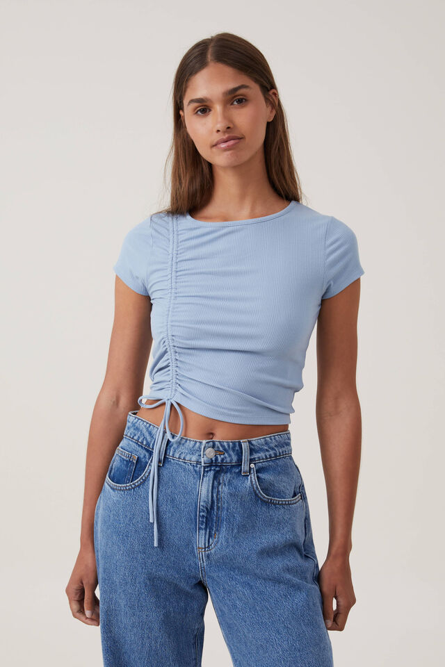 Marli Rouched Front Short Sleeve Top, HORIZON BLUE