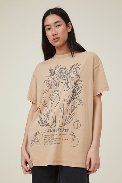 Boyfriend Fit Graphic License Tee, LCN LIV LANA DEL RAY/TAUPE BROWN