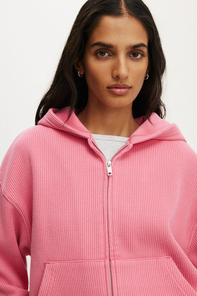 Waffle Zip Through Hoodie, CARRIE PINK