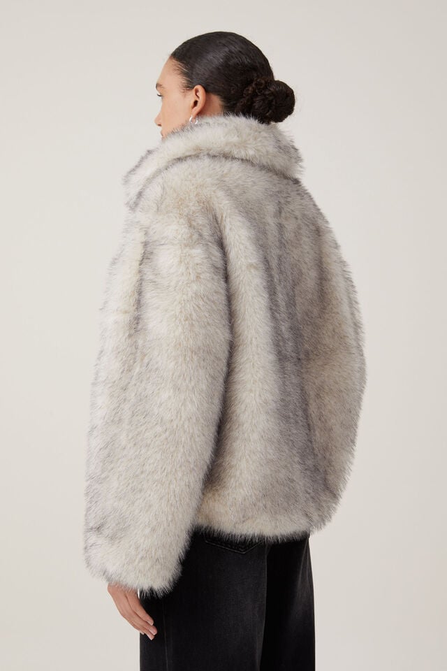 Mimi Faux Fur Jacket, TIPPED CREAM