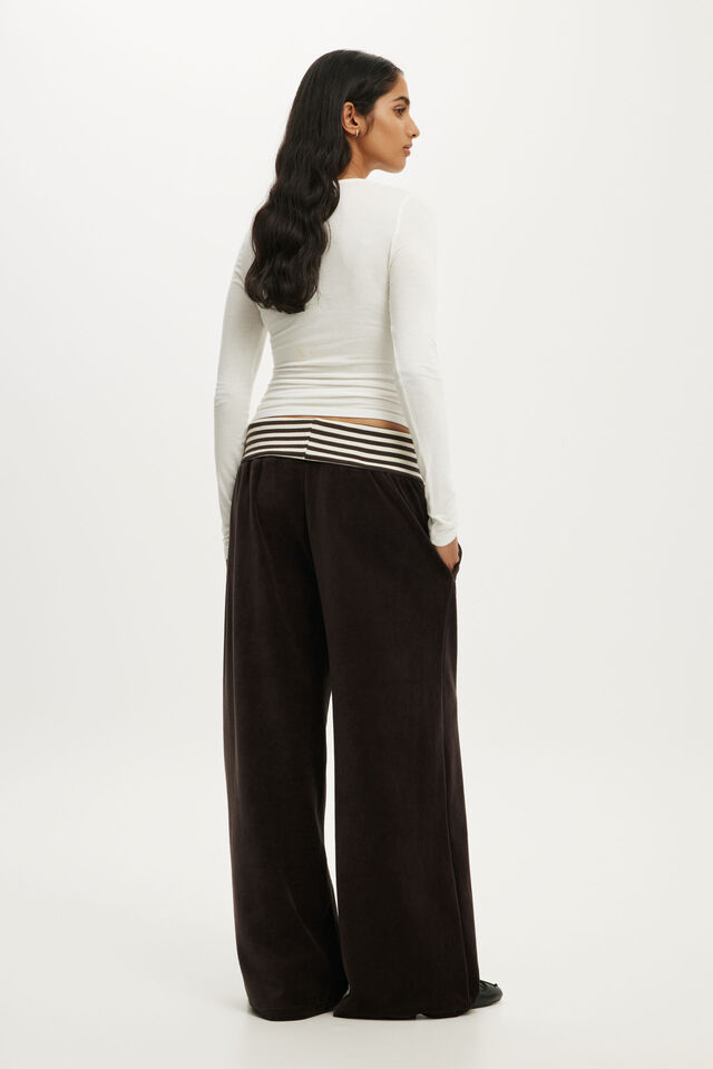 Velour Fold Over Sweatpant, DARK OAK/STRIPE