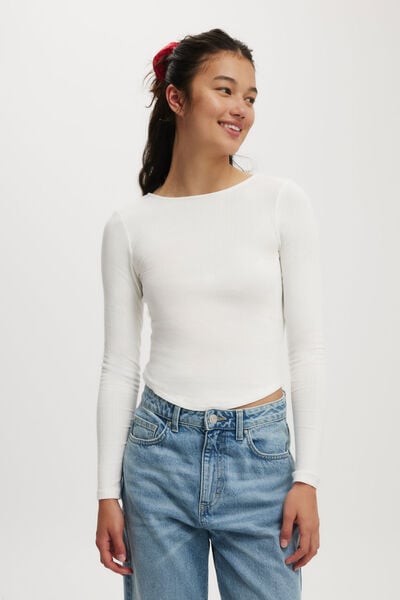 Sasha Pointelle Low Back Long Sleeve Top, VINTAGE WHITE