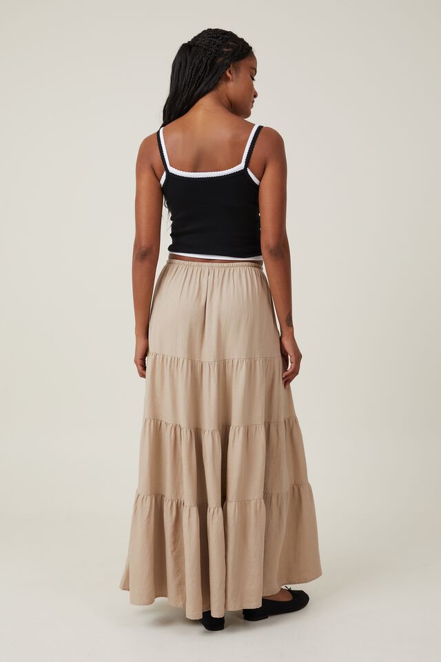Haven Tiered Maxi Skirt, MID TAUPE