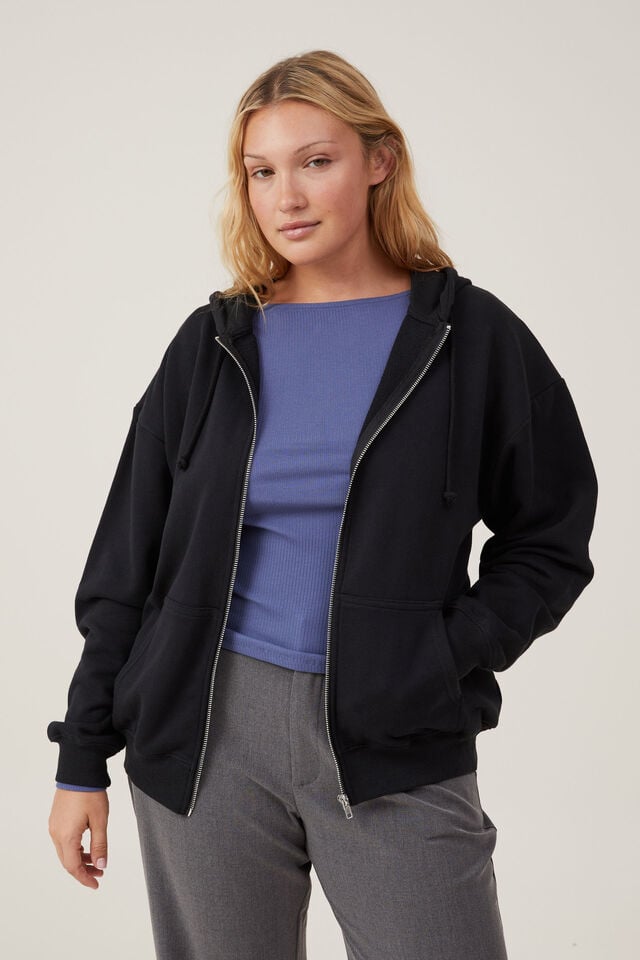 Comfort Comfortable Women Sweatshirt Hoodie Printed S~XL Zip Black