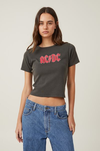 Fitted Music Graphic Longline Tee, LCN PER ACDC LOGO/SLATE GREY