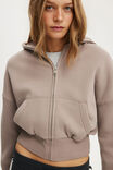 Oversized Zip Through Hoodie, PEBBLESTONE - example image 4