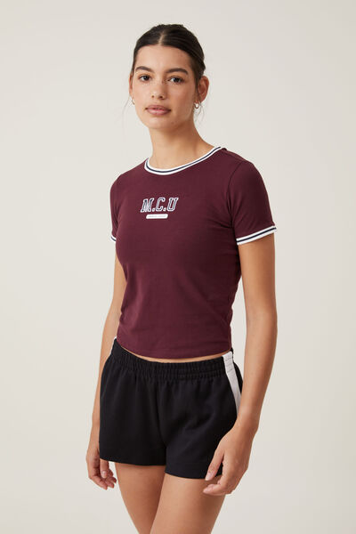 Fitted Graphic Longline Tee, MCU/DEEP BERRY