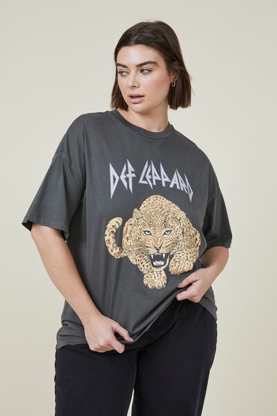 Curve Oversized License Graphic Tee, LCN BR DEF LEPPARD CHEETAH/SLATE GREY