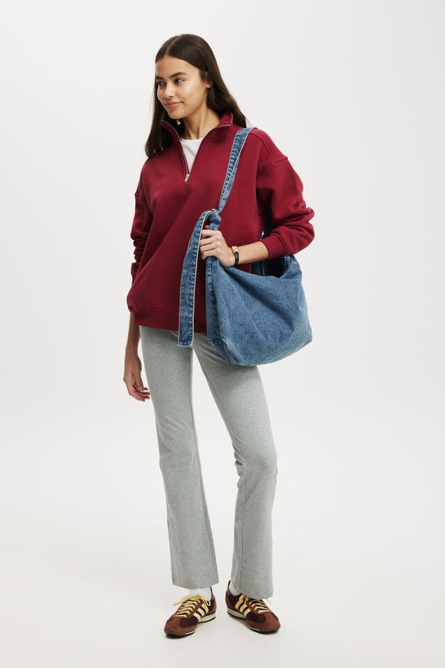 Classic Oversized Half Zip Sweatshirt, CHERRY ROUGE