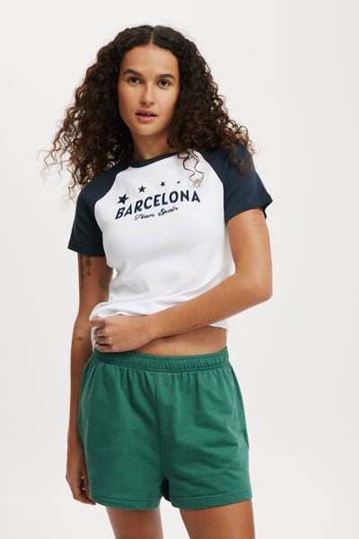 Camiseta - Fitted Graphic Rib Raglan Longline Tee, BARCELONA/WHITE